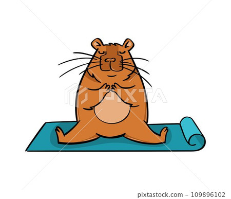 A cute capybara does yoga on a mat. Vector illustration flat style A cute capybara does yoga on a mat. Vector illustration flat style 109896102