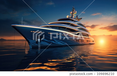 luxury yacht at sunset, 109896210