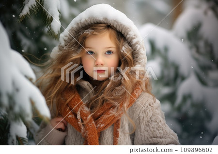 AI-generated content. Little girl in magic snowy winter forest AI-generated content. Little girl in magic snowy winter forest 109896602