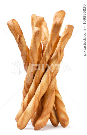 Grissini breadsticks stand on a white background. Isolated 109896820