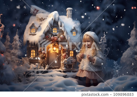 AI-generated content. Little girl on decorated christmas winter background AI-generated content. Little girl on decorated christmas winter background 109896883