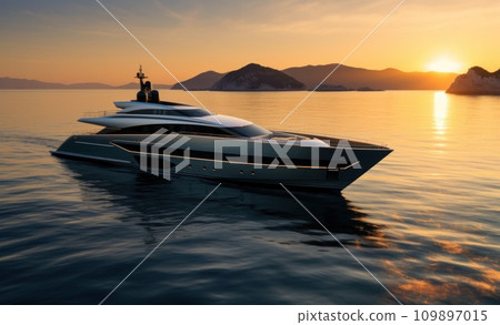 yacht in the sun at sunset 109897015