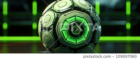 the futuristic soccer ball has a green lining the futuristic soccer ball has a green lining 109897060