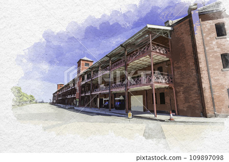 Watercolor style Yokohama Minato Mirai Yokohama Red Brick Warehouse Yokohama City, Kanagawa Prefecture Watercolor style Yokohama Minato Mirai Yokohama Red Brick Warehouse Yokohama City, Kanagawa Prefecture 109897098