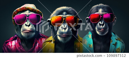 three monkeys wearing sunglasses 109897312