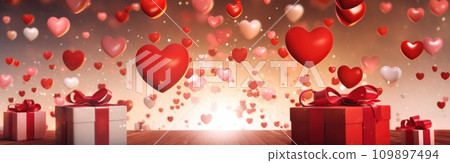 red and white gift boxes are flying away as hearts appear on them 109897494