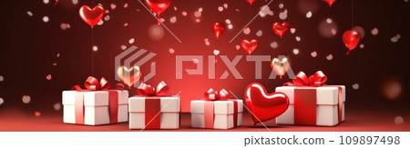 red and white gift boxes are flying away as hearts appear on them 109897498