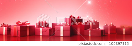red and white gift boxes are flying away as hearts appear on them red and white gift boxes are flying away as hearts appear on them 109897513