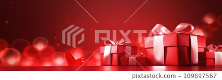 red and white gift boxes are flying away as hearts appear on them red and white gift boxes are flying away as hearts appear on them 109897567