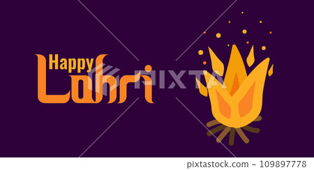Lohri festival Punjabi fiery harvest in India. Template background poster, flyer. Holiday concept. Vector illustration. 109897778