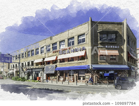 水彩風格 橫濱港未來橫濱貿易中心 神奈川縣橫濱市 109897784