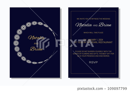 Wedding invitation layout template in winter theme. Design of an invitation card. Vector illustration. Wedding invitation layout template in winter theme. Design of an invitation card. Vector illustration. 109897799