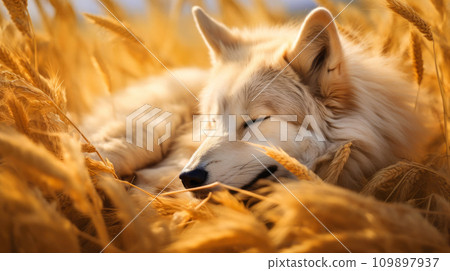 Dreamland Guardian: Sleeping Wolf in Wheat 109897937