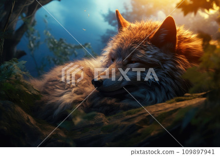 Nature's Calm: Resting Wolf in Habitat 109897941