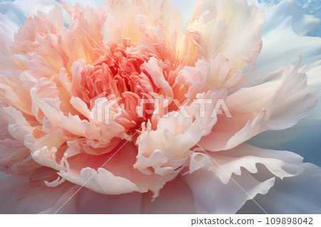 AI-generated content. Macro photo of light coral or delicate pink peony flower 109898042