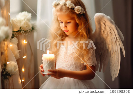 Heavenly Holiday Portrait: Smiling Angel in White 109898208