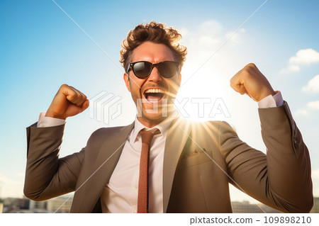 Triumphant Entrepreneur Embracing Success in Sunlit Glory 109898210
