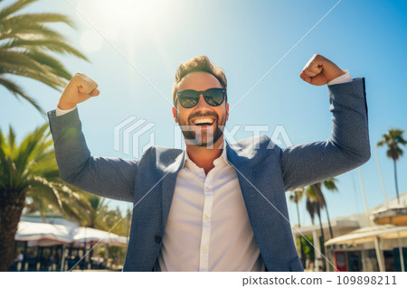Radiant Achievement: 35-Year-Old Male Entrepreneur Basks in Glory 109898211