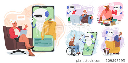 Compassionate Chat Bot Assistant For Elderly People, Offering Companionship And Assistance For Senior Characters 109898295