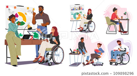 Diverse, Capable Characters With Disabilities Contribute To The Office Environment. Adapted Workspaces 109898296