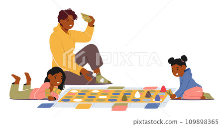 Joyous Scene Unfolds As A Mother Sits With Her Kids On The Floor, Engrossed In Board Games. Laughter Fills The Room Joyous Scene Unfolds As A Mother Sits With Her Kids On The Floor, Engrossed In Board Games. Laughter Fills The Room 109898365