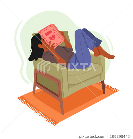 Cute Woman Immersed In The World Of Books, Her Heart Captivated By The Love Stories, Embracing The Joy Of Reading 109898443