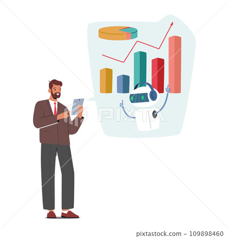Focused Businessman Utilizes An Artificial Intelligence Assistant To Analyze Data Charts, Blending Human Insight 109898460
