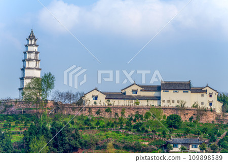 Scenic View of Chongqing Landscape with Traditional Architecture. 109898589