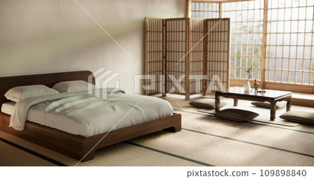 Interior Luxury modern Japanese style bedroom mock up, Designing the most beautiful. Interior Luxury modern Japanese style bedroom mock up, Designing the most beautiful. 109898840