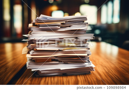 Stack of blank paper on wooden table indoors 109898984