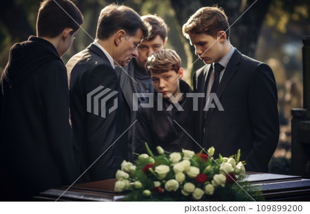 Death, funeral and family touching coffin in a... - Stock Illustration ...