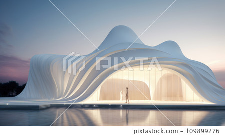 Abstract Futuristic Architecture Building Concept. Wave Outdoor Structures. Minimal Futuristic Technology Design 109899276