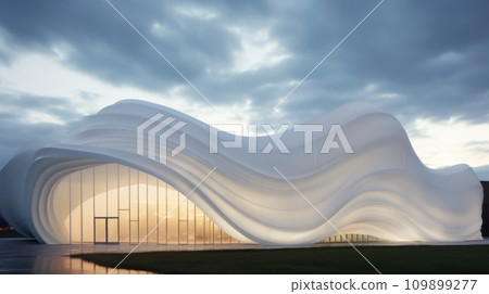Abstract Futuristic Architecture Building Concept. Wave Outdoor Structures. Minimal Futuristic Technology Design 109899277