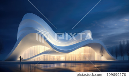 Abstract Futuristic Architecture Building Concept. Wave Outdoor Structures. Minimal Futuristic Technology Design 109899278