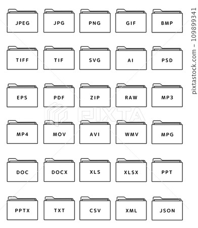 File extension icon set 30 types (line drawing) File extension icon set 30 types (line drawing) 109899341