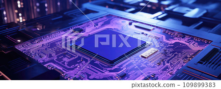 a computer chip on top of a circuit board 109899383