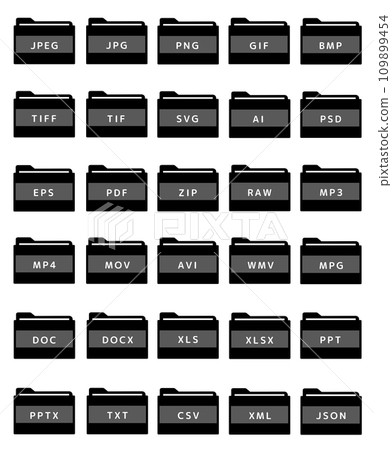 File extension icon set 30 types (black) 109899454