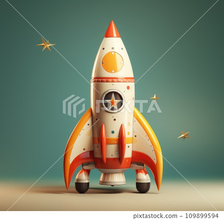 a toy rocket with orange and white stripes 109899594
