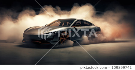 an image of an electric sport car that is surrounded by smoke 109899741