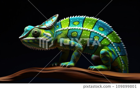 green and white chameleon with brown stripes green and white chameleon with brown stripes 109899801