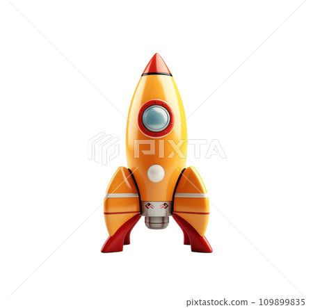 a very small toy space rocket on white background 109899835