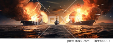 illustration of two nuclear powered naval vessels firing shells illustration of two nuclear powered naval vessels firing shells 109900005