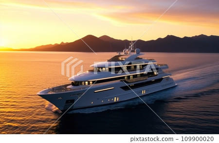 large motor yacht near sunset 109900020