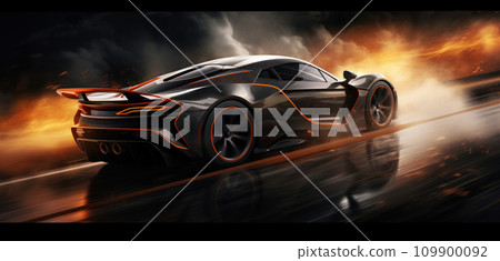 it is depicted as a sports car driving on a highway 109900092
