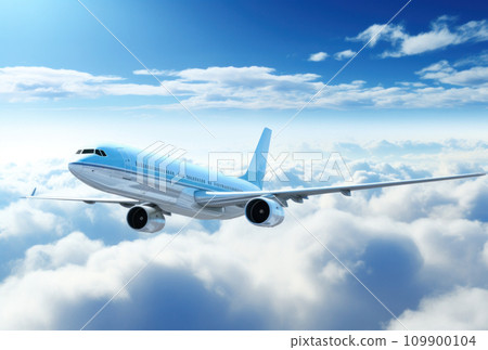 image of a large airliner flying in the sky image of a large airliner flying in the sky 109900104
