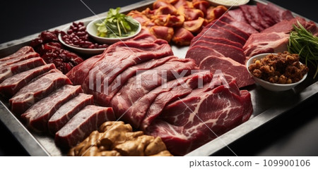 all kinds of meats on a tray beef all kinds of meats on a tray beef 109900106