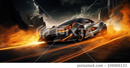 it is depicted as a sports car driving on a highway it is depicted as a sports car driving on a highway 109900133