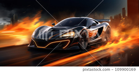 it is depicted as a sports car driving on a highway it is depicted as a sports car driving on a highway 109900169