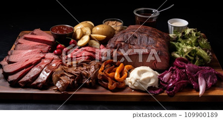 all kinds of meats on a tray beef 109900189