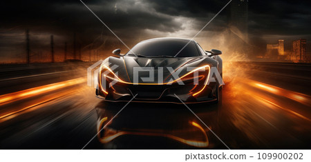 it is depicted as a sports car driving on a highway it is depicted as a sports car driving on a highway 109900202
